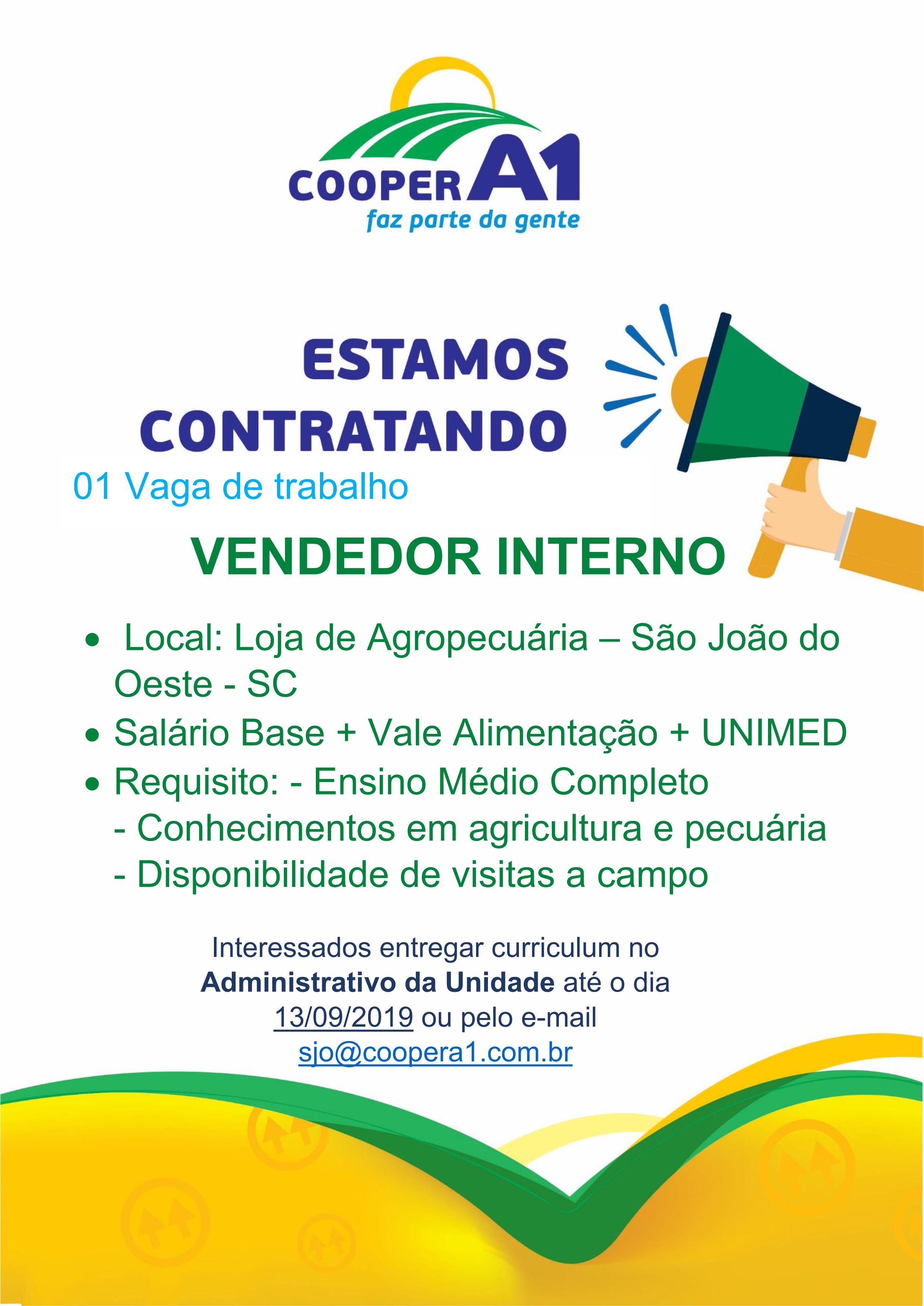 VAGA DE EMPREGO PARA SÃO JOÃO DO OESTE