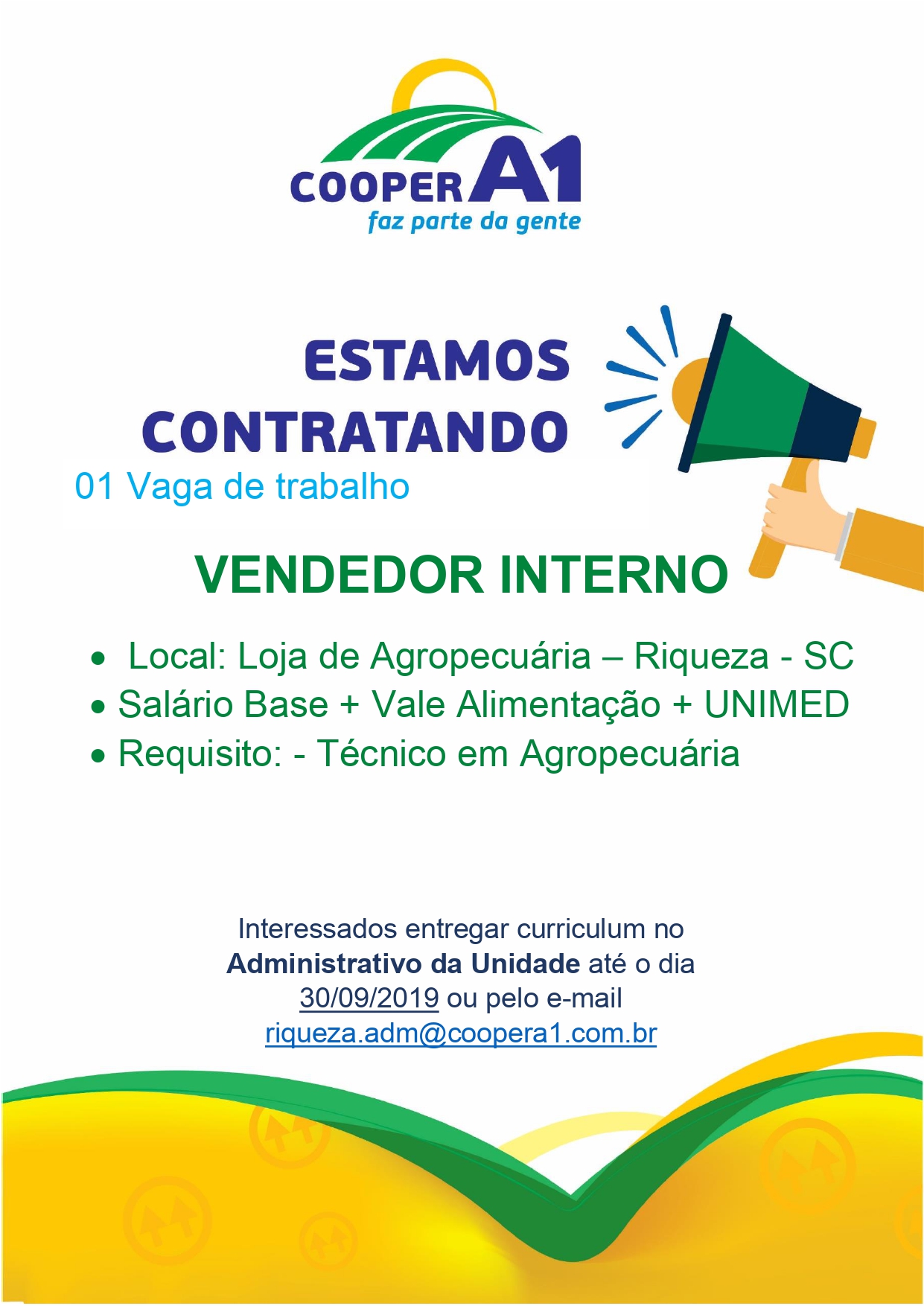 VAGA DE EMPREGO PARA A UNIDADE DE RIQUEZA