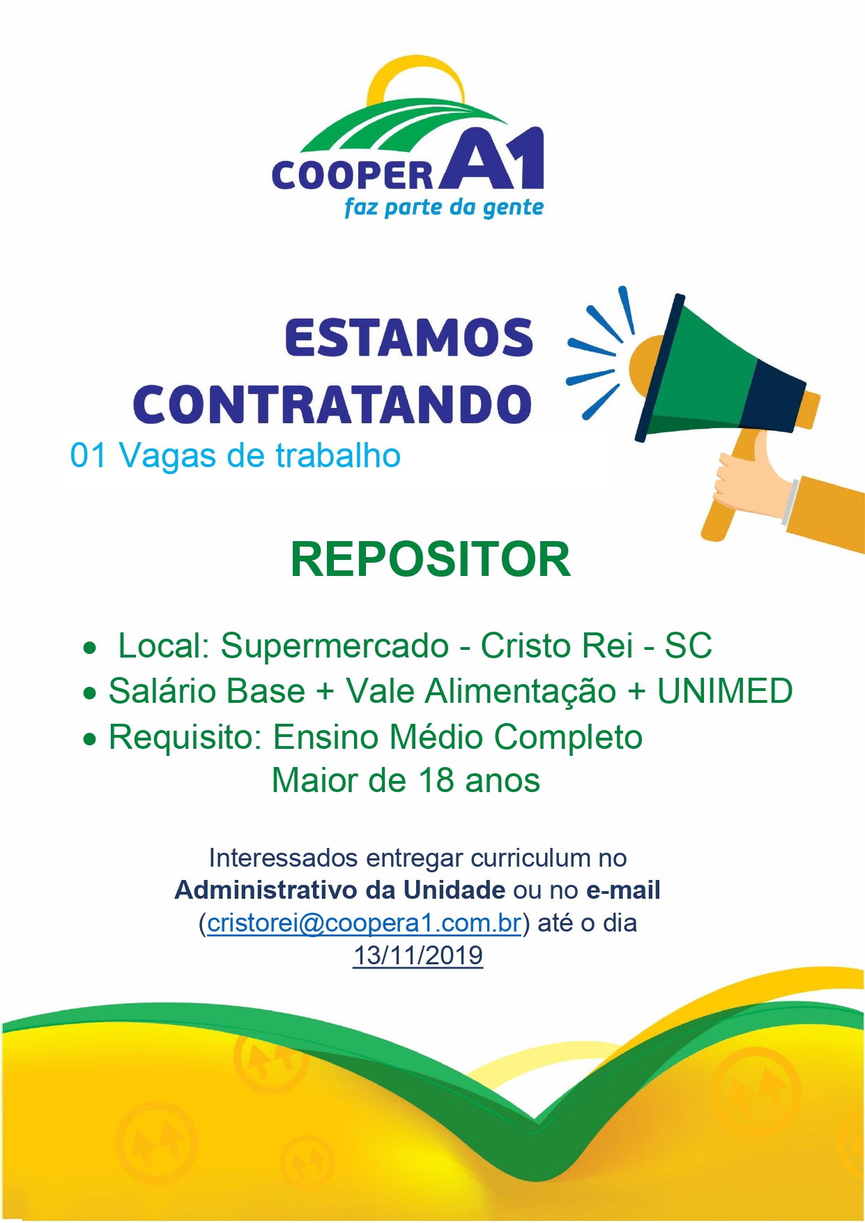 VAGA DE EMPREGO PARA A UNIDADE DE CRISTO REI