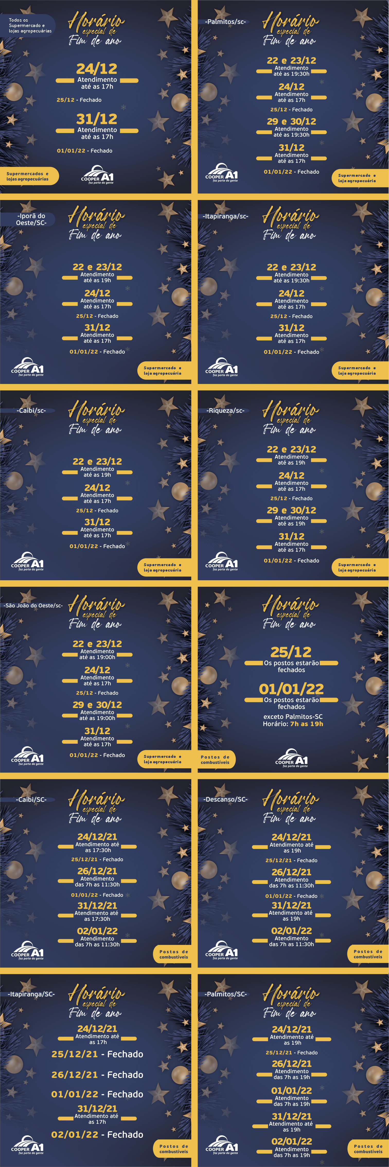 Horários - Fim de ano