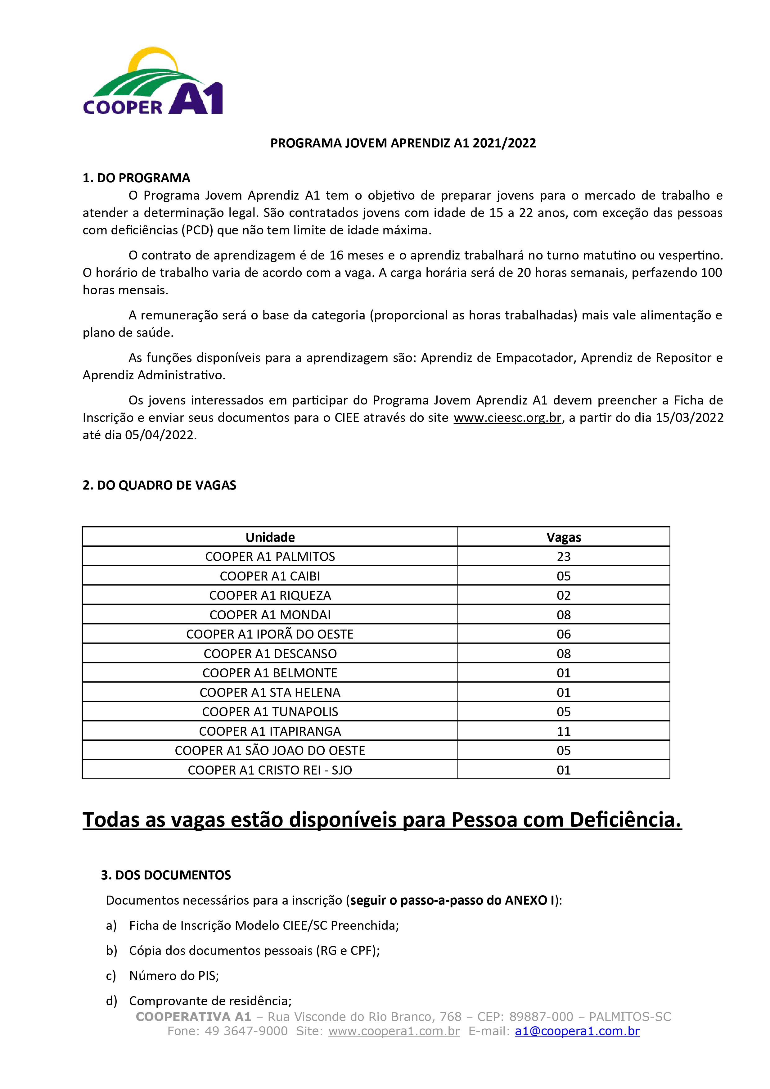 Edital Jovem Aprendiz SC 2022