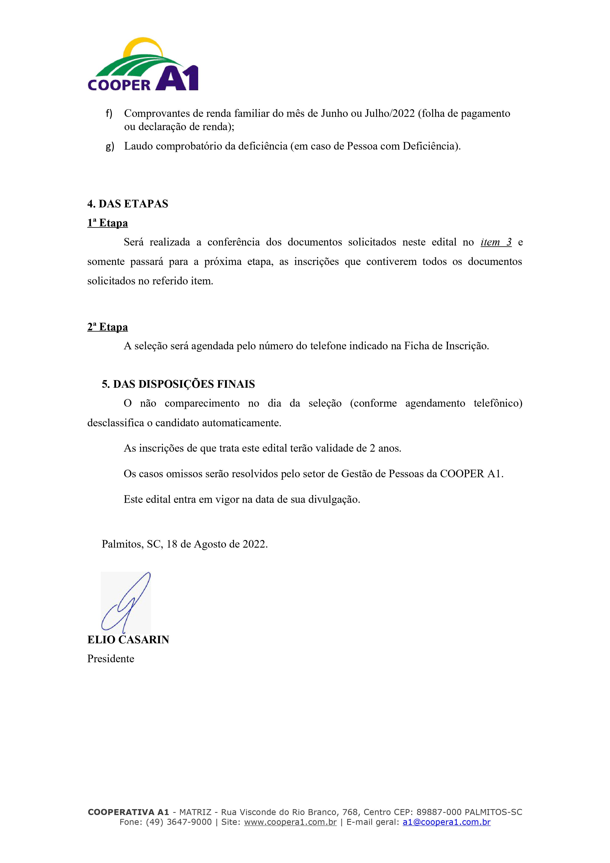 EDITAL: Seleção de aprendiz para Erval Seco/RS