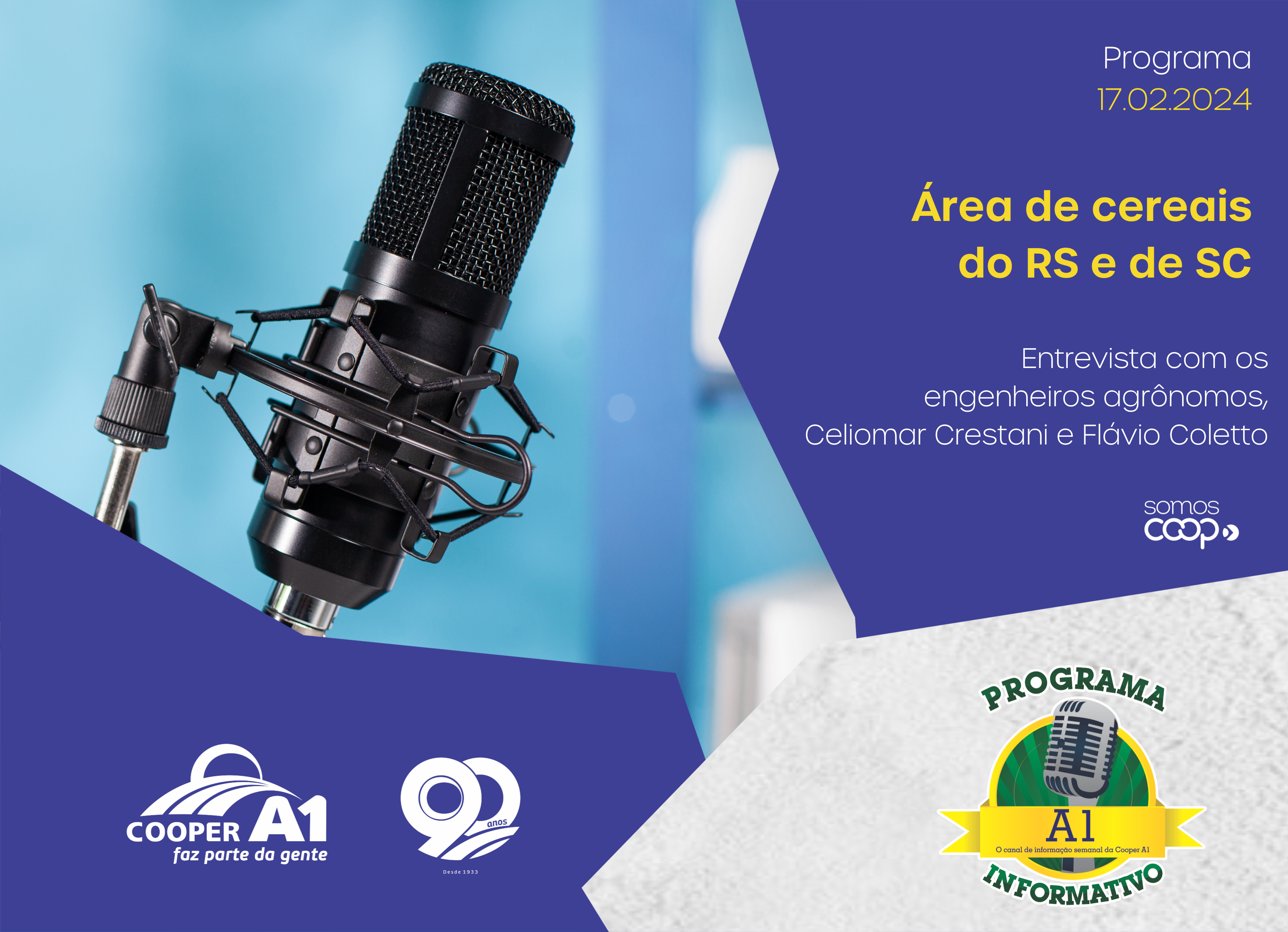 INFORMATIVO A1 17.02.2024: Área de cereais do RS e de SC